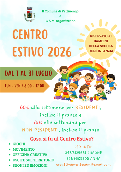 Centro Estivo 2026 per i bambini della Scuola dell'Infanzia
