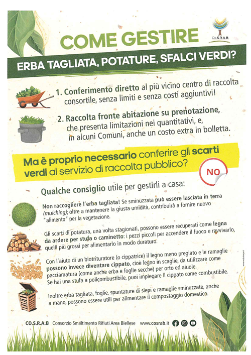Informazioni sulla corretta gestione dei rifiuti da sfalci verdi e potature